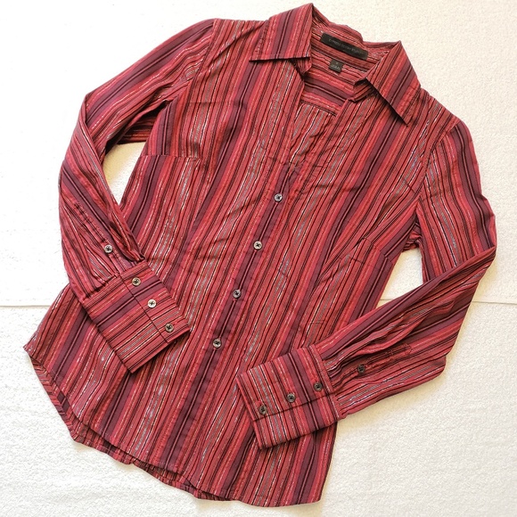 Express Design Studio Burgundy Button Front Blouse - Picture 2 of 5